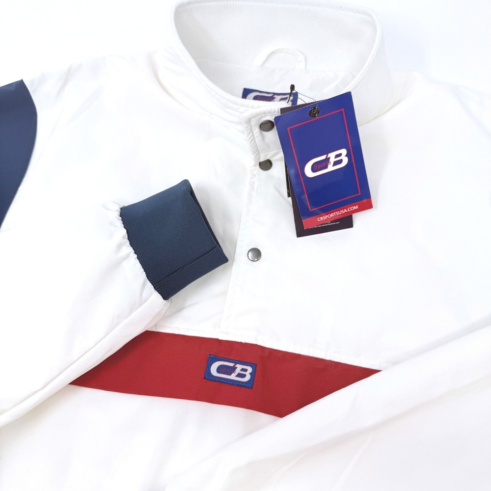 CB Sports Mens Small White Navy Red Colorblock 1/4 Snap Nylon Windbreaker NEW